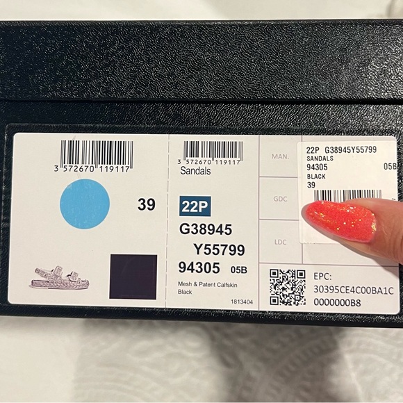 LOGO CHANEL Dad Sandals 22P Black Raffia Mesh Leather Shoes CC Logo Flats Size39 - Picture 10 of 16